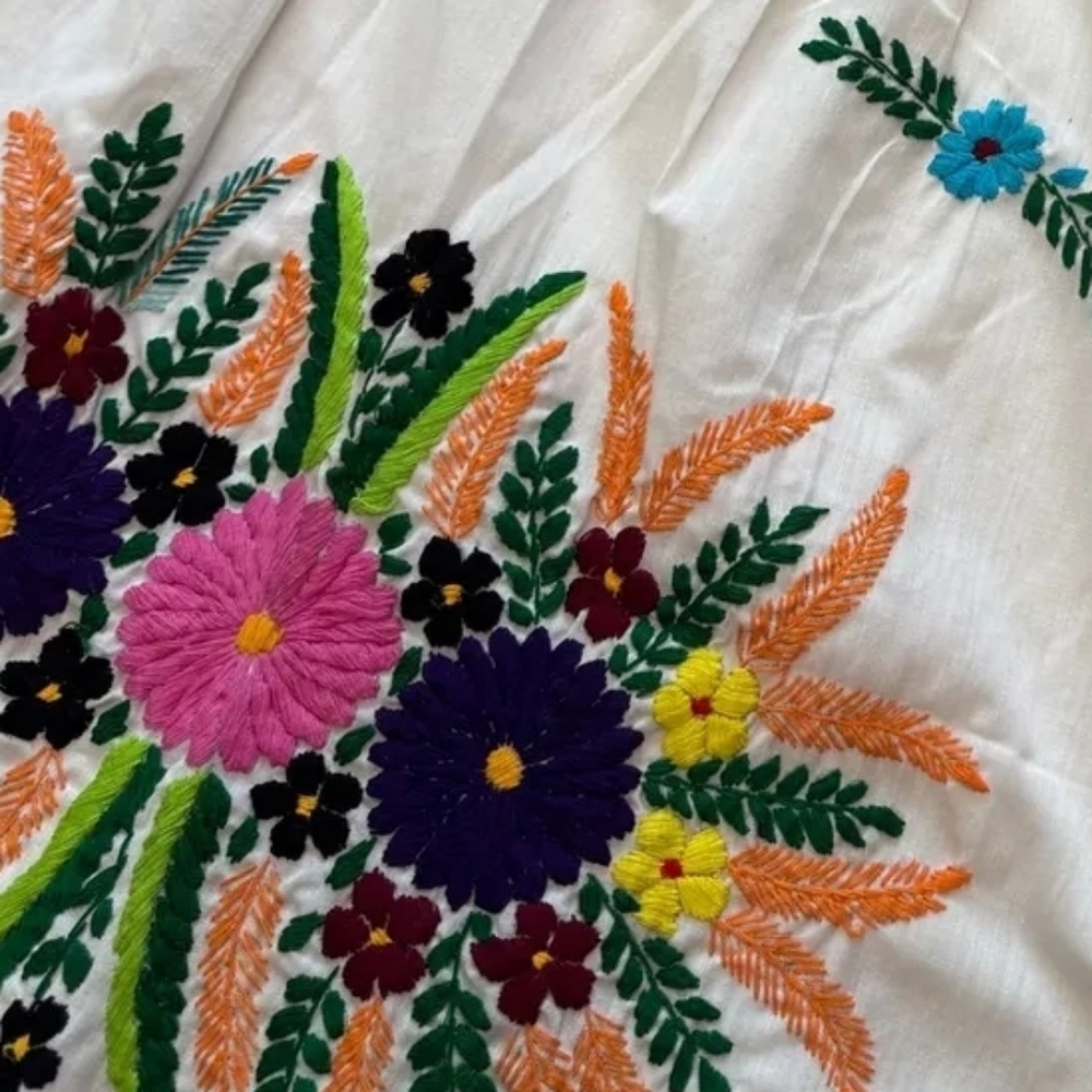 VINTAGE COTTON EMBROIDERED MIDI DRESS FLORAL BOHO SIZE S - Picture 3 of 9